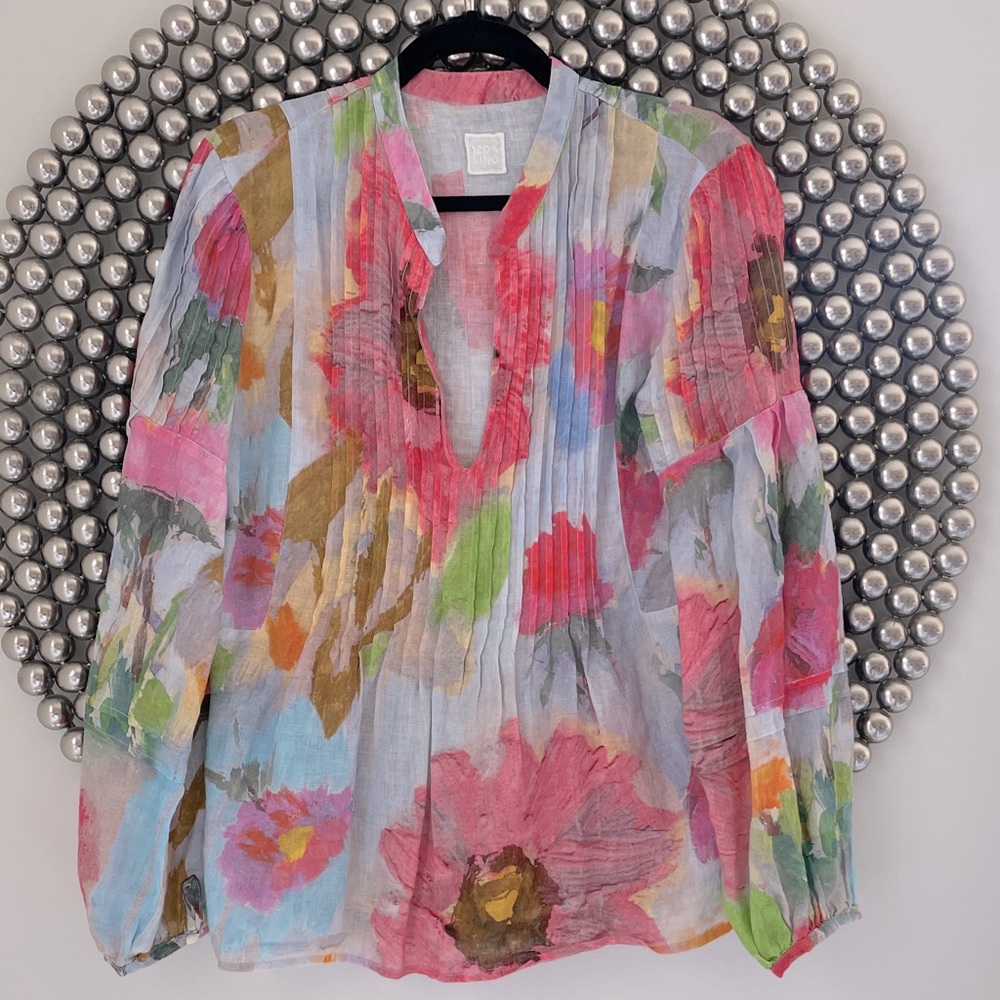 120% Lino Macro Floral Poet Blouse - Picture 3 of 10